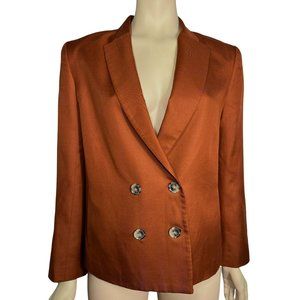 Jenni Kayne Silk Rust Blazer Orange Double Breasted Jacket Small